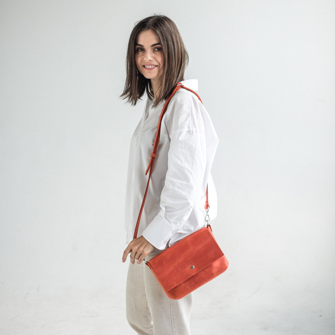 Orange leather crossbody bag - Leather Purse Backpack