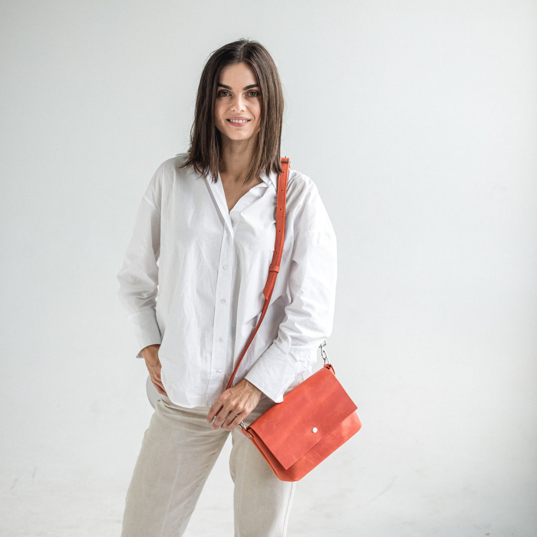 Orange leather crossbody bag - Leather Purse Backpack