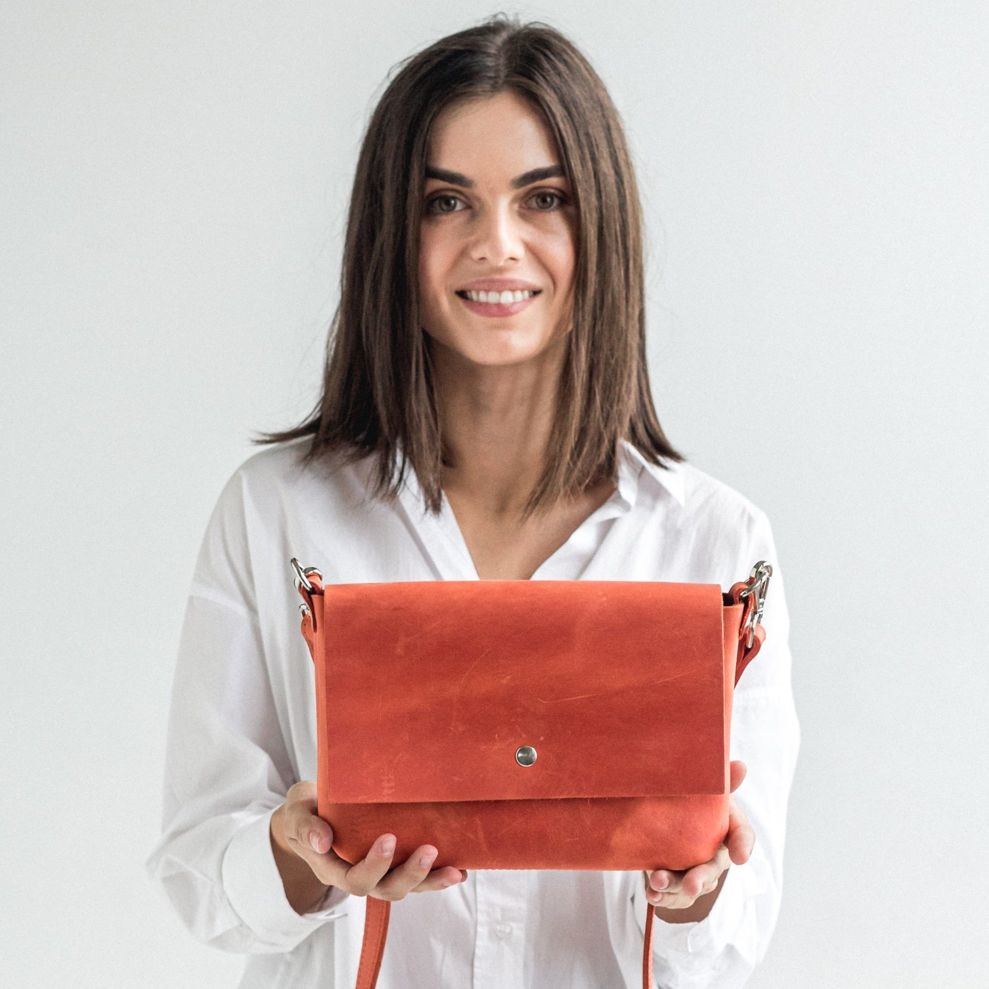 Orange leather crossbody bag - Leather Purse Backpack