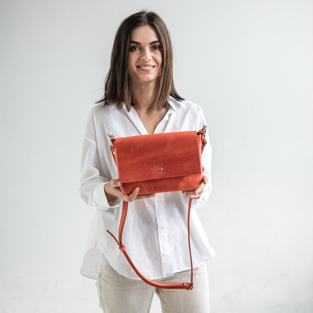 Orange leather crossbody bag - Leather Purse Backpack