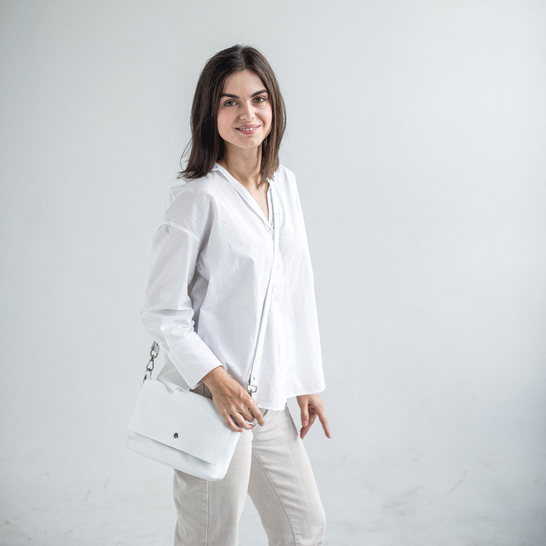 White pebbled leather crossbody bag - Leather Purse Backpack