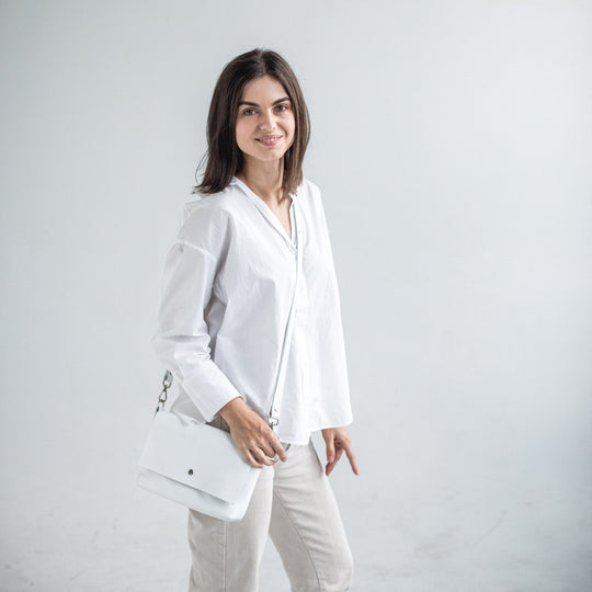 White pebbled leather crossbody bag - Leather Purse Backpack