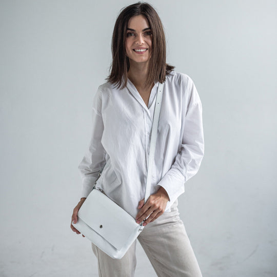 White pebbled leather crossbody bag - Leather Purse Backpack