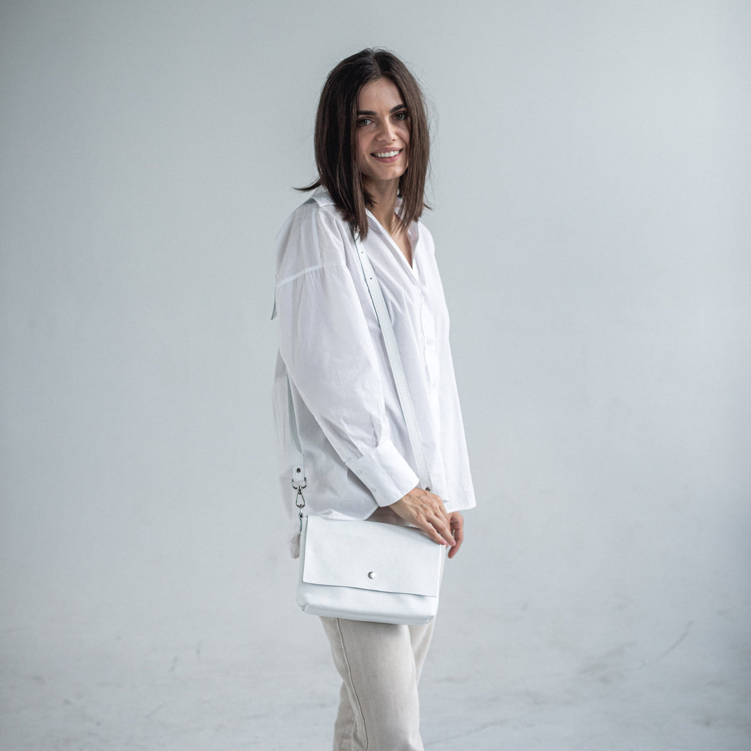 White pebbled leather crossbody bag - Leather Purse Backpack