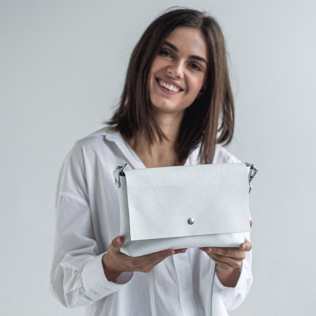 White pebbled leather crossbody bag - Leather Purse Backpack