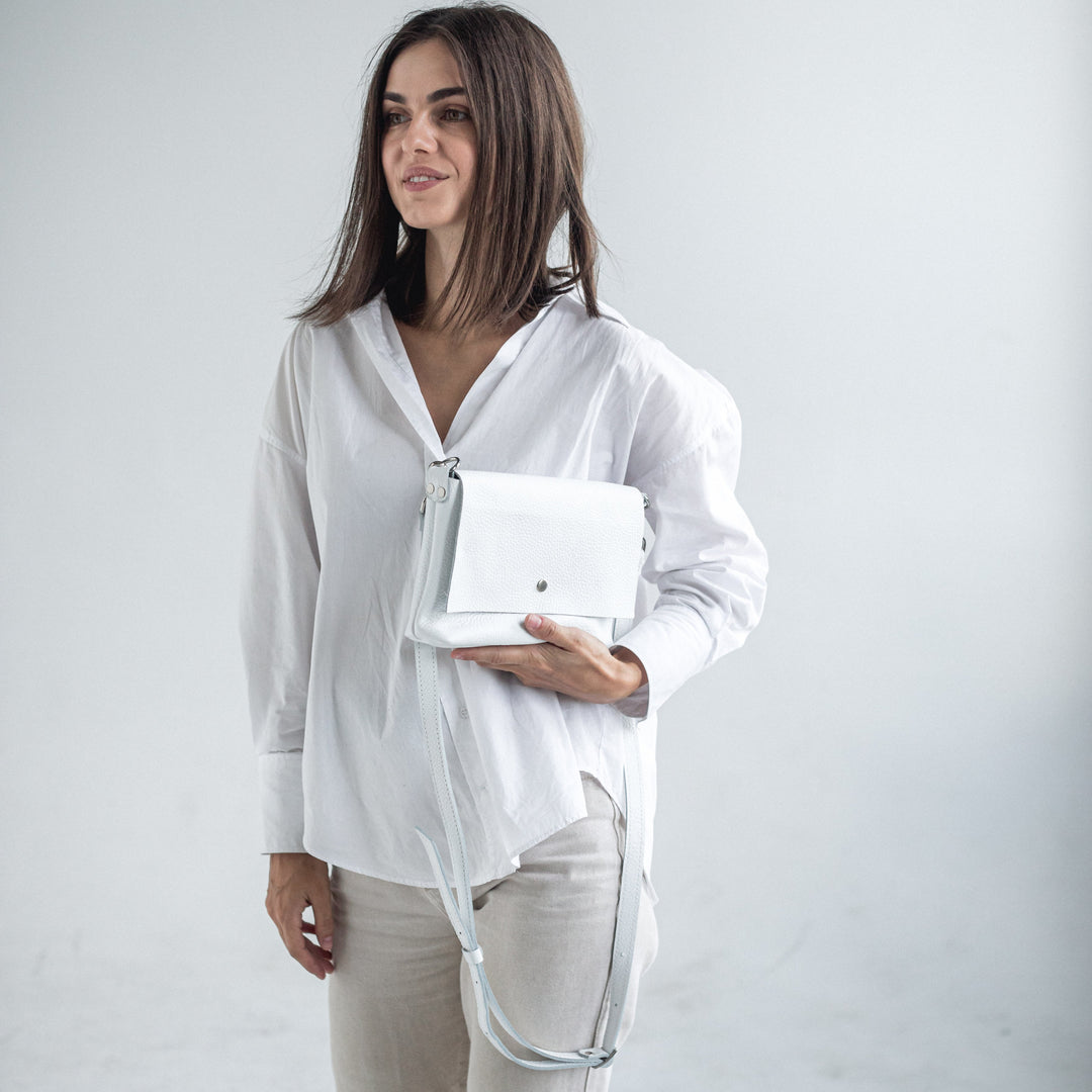 White pebbled leather crossbody bag - Leather Purse Backpack
