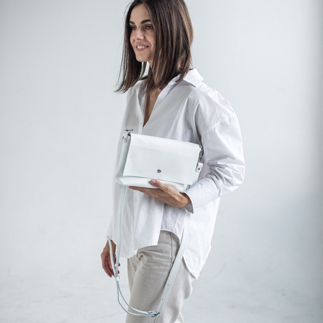 White pebbled leather crossbody bag - Leather Purse Backpack