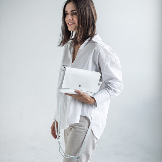 White pebbled leather crossbody bag - Leather Purse Backpack