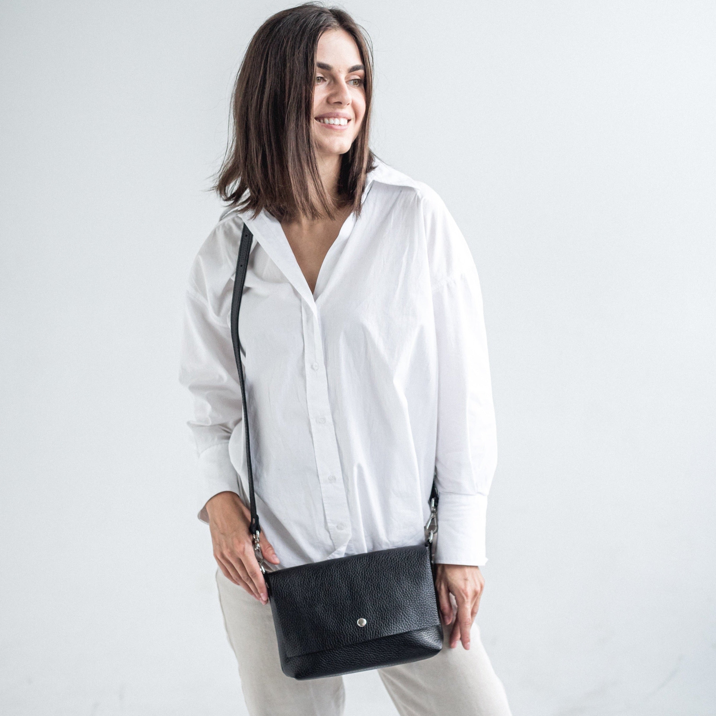 Black pebbled leather crossbody bag - Leather Purse Backpack