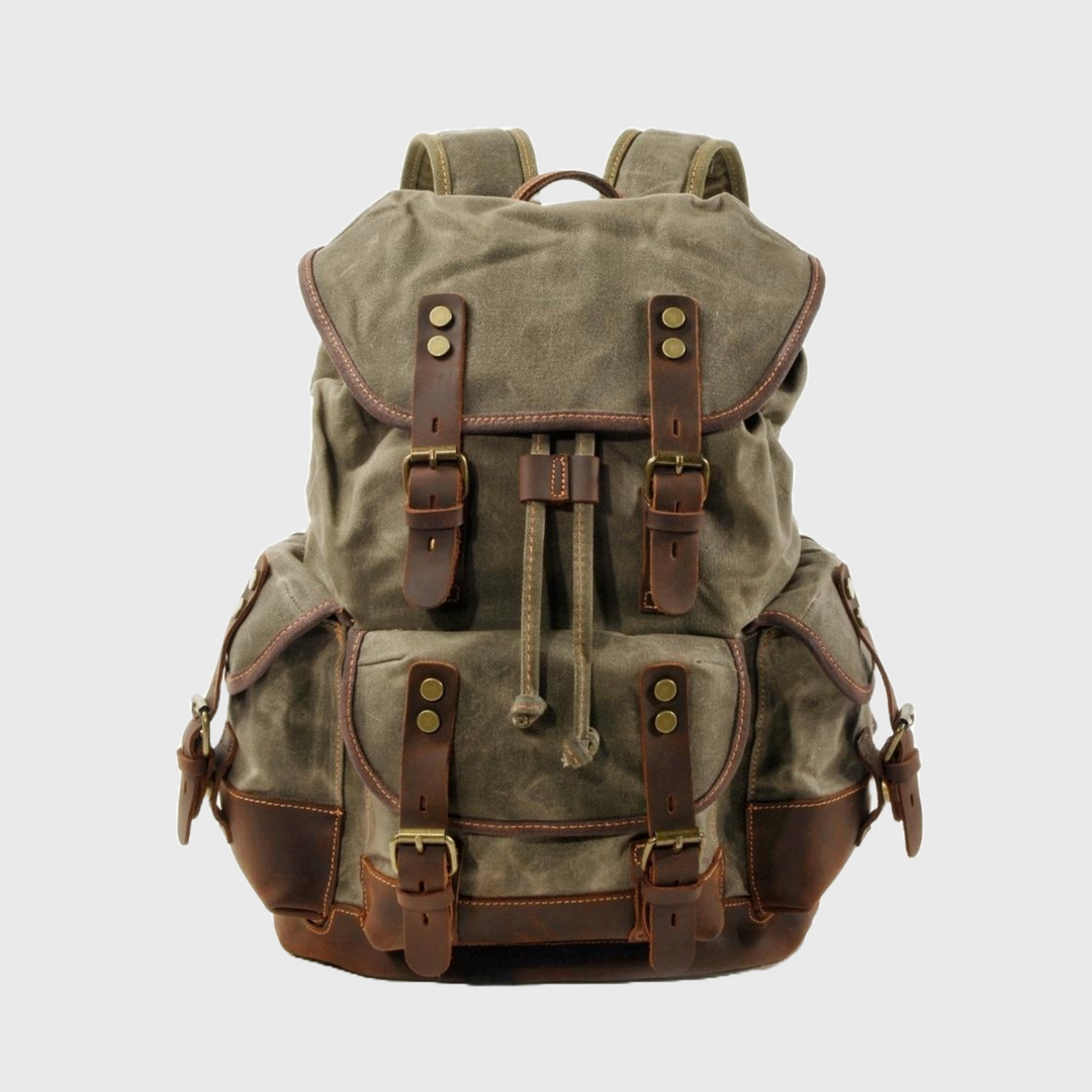 Vintage canvas leather mountaineering backpack for men 20-35L
