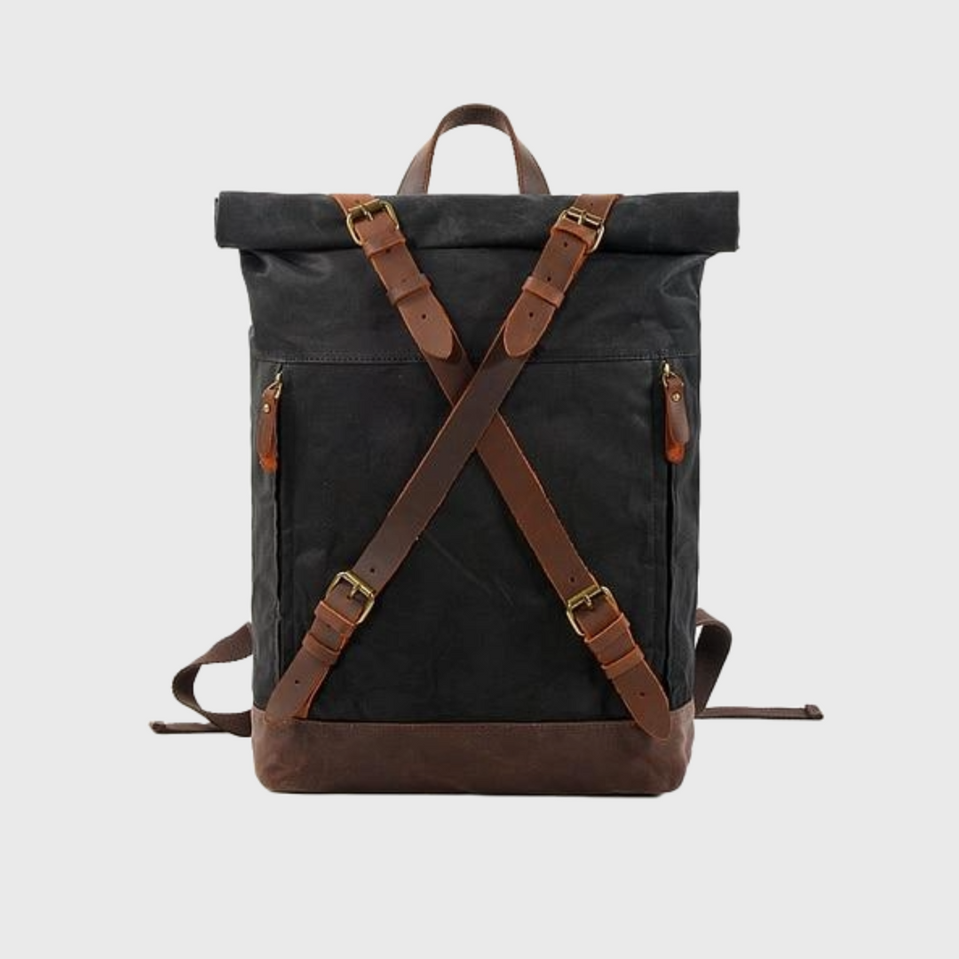 Waxed hard canvas leather waterproof laptop backpack 15 inch