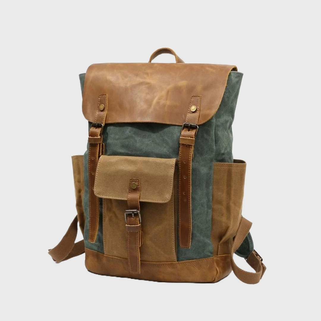 Two-tone genuine leather backpack 20-35L
