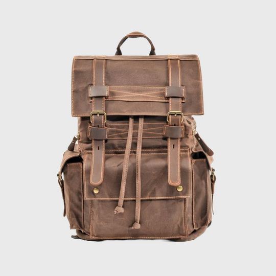 Vintage brown leather casual backpack for men 20-35L