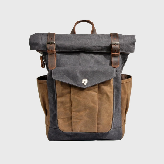 Vintage canvas and leather travel backpack 20 liters