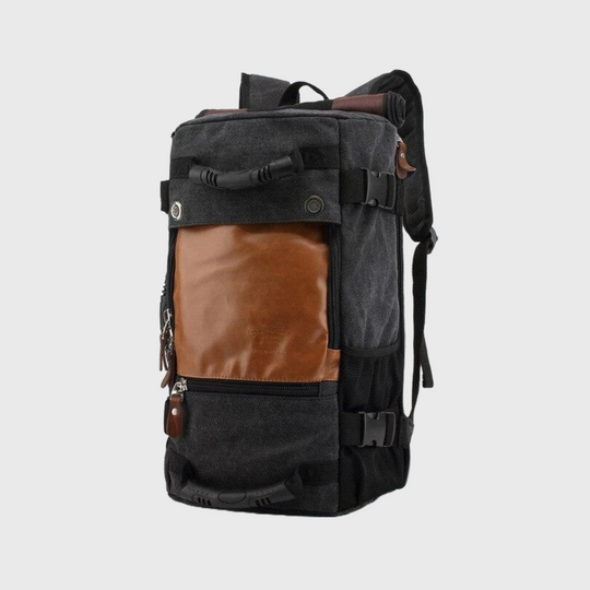 Two-tone casual canvas leather backpack 20-35L