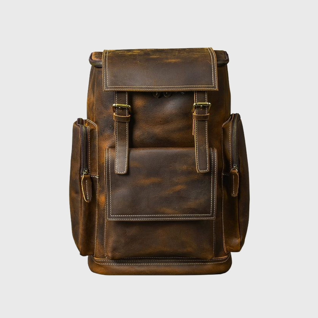Retro brown leather travel backpack 36-55L for men