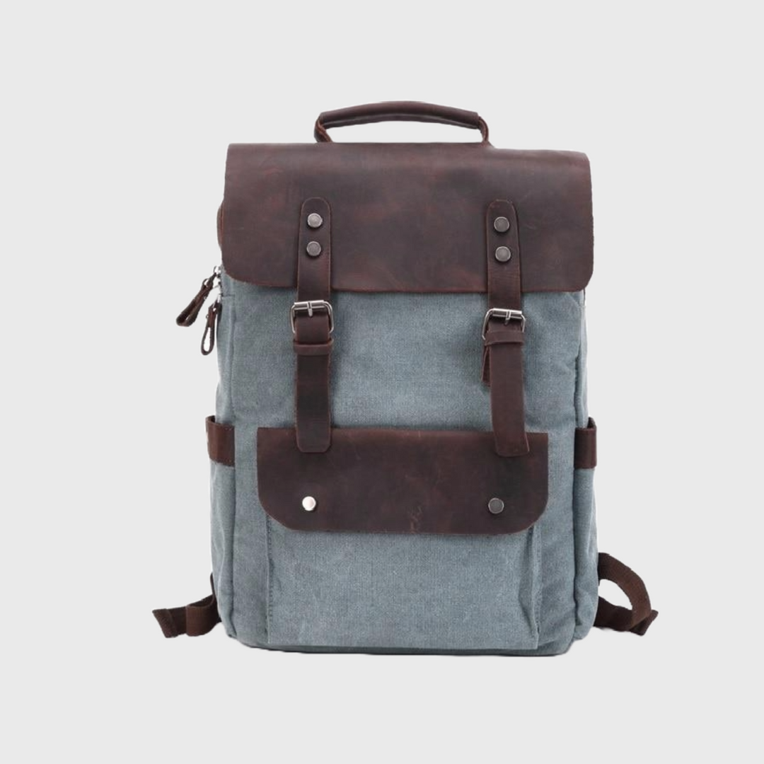 Large canvas leather waterproof backpack 14 inch laptop 20 liters