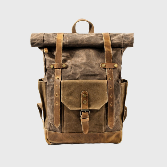 Large capacity vintage canvas waterproof genuine leather backpack