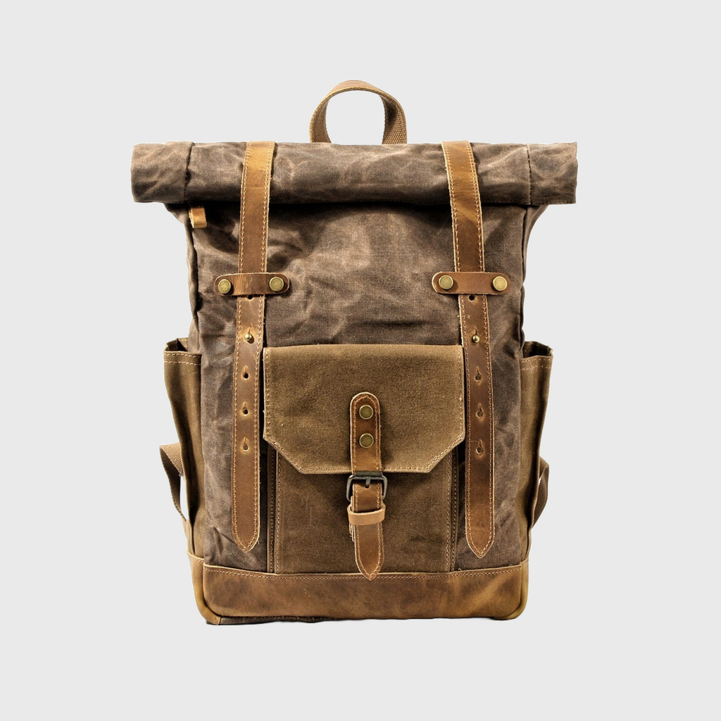 Large Capacity Vintage Canvas Waterproof Genuine Leather Backpack