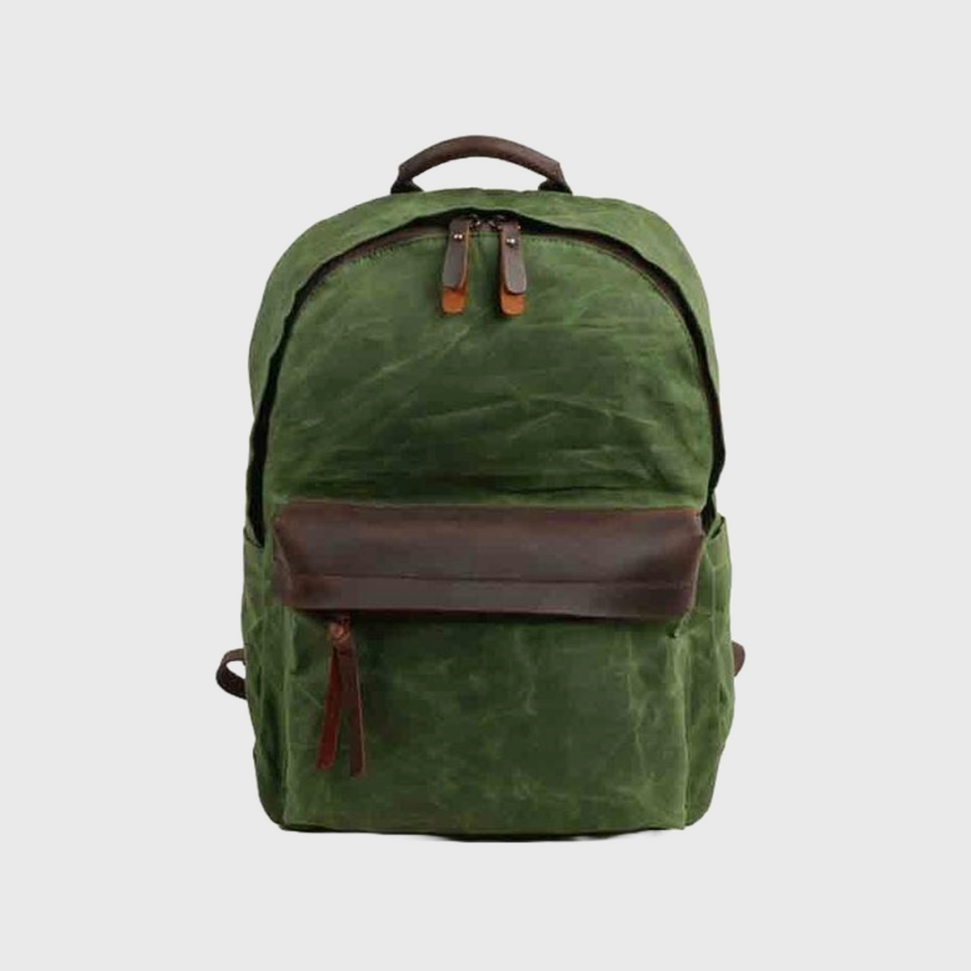 Green and brown canvas leather backpack 20-35L