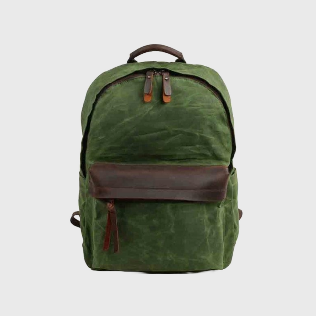 Green and Brown Canvas Leather 20 to 35 Litre Backpack