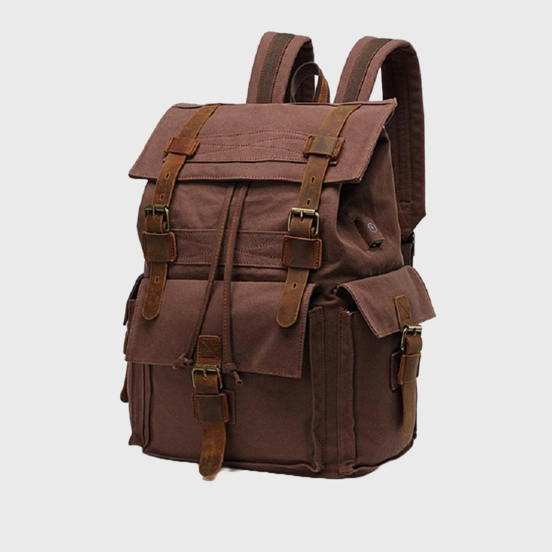 Durable canvas leather travel backpack 20-35L