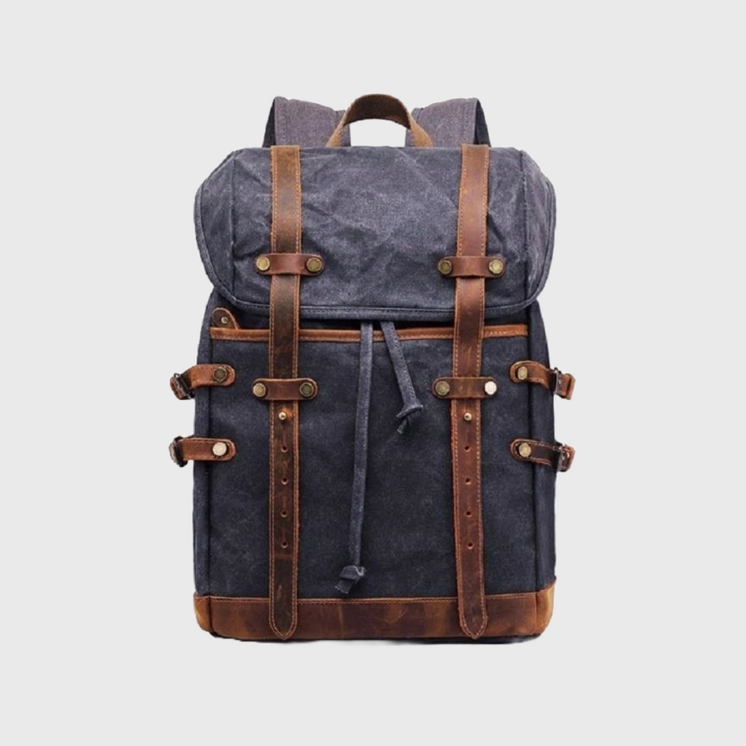 Canvas leather waterproof student backpack 20-35L