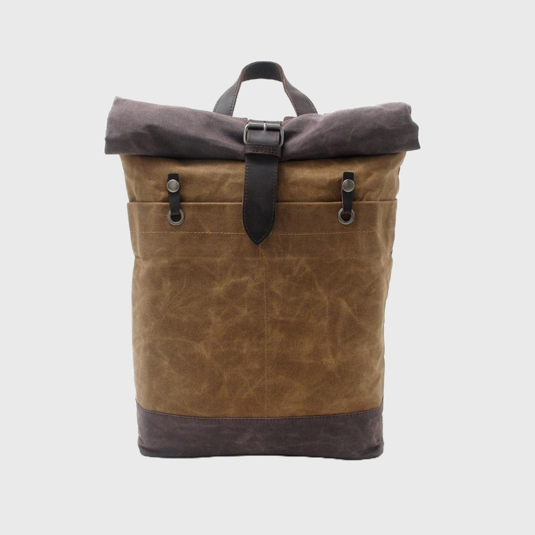 Canvas leather waterproof daypack travel backpack 20 liters