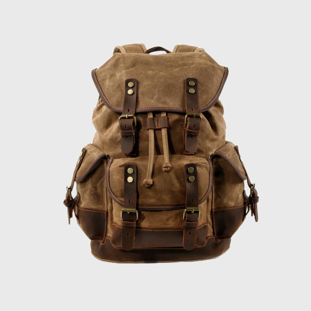 Canvas leather waterproof backpack 20-35L with string closure