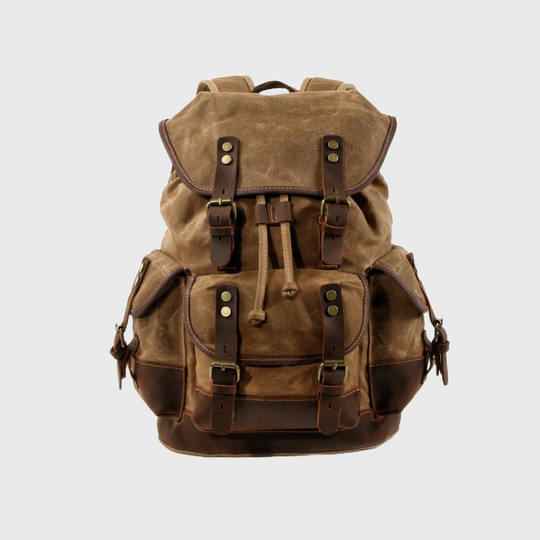 Canvas leather waterproof backpack 20-35L with string closure