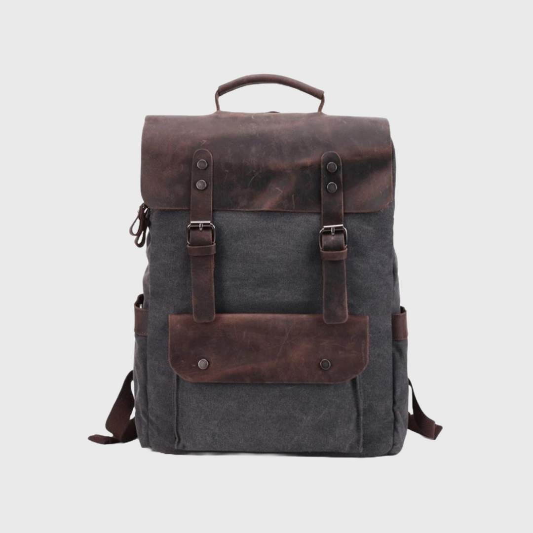 Canvas leather school backpack 20-35L