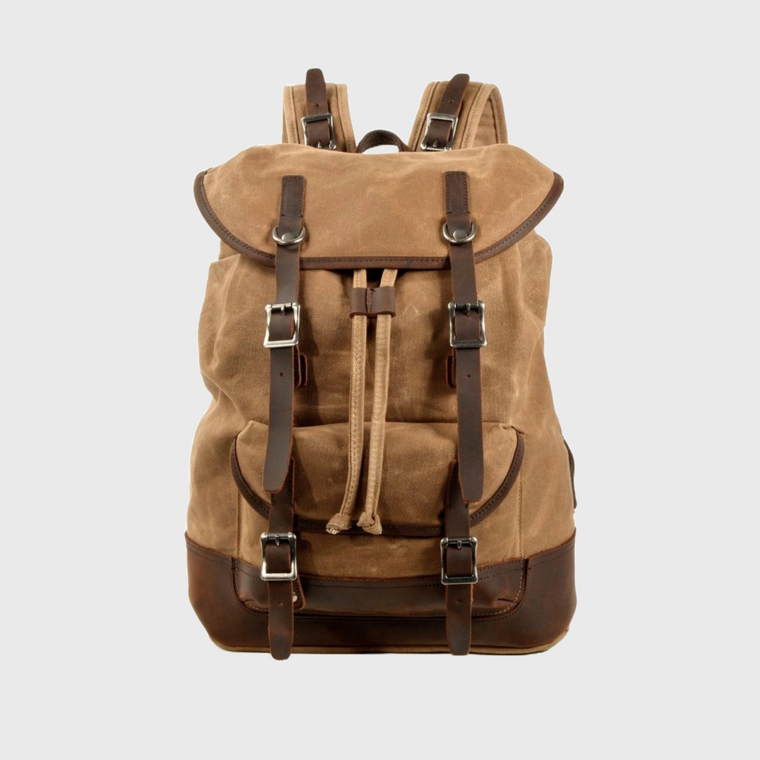 Canvas leather European vintage backpack 20-35L with string