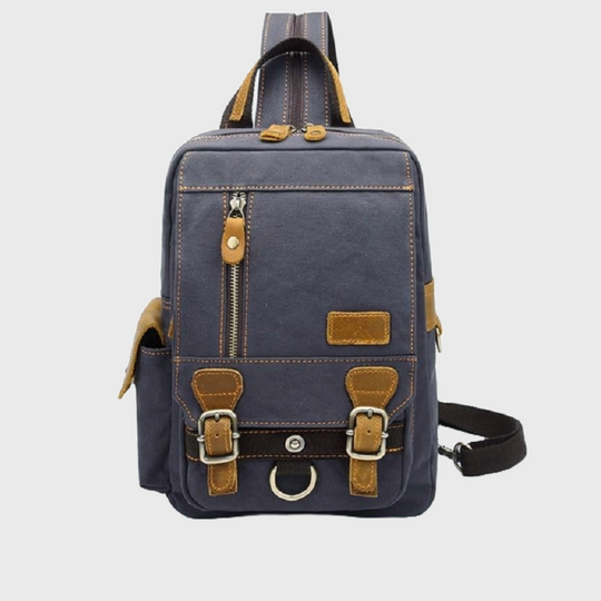 Canvas and genuine leather school backpack 20 liters