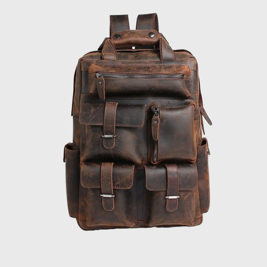 Brown genuine leather 15.6 inch travel backpack 20-35L