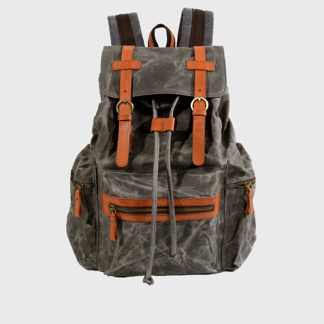 Black and brown waterproof canvas leather backpack