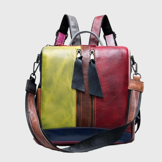 Multi-color leather sling bag or backpack for girls in yellow, red, brown, and pink