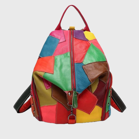 Genuine leather bag with patchwork design multi-color and black