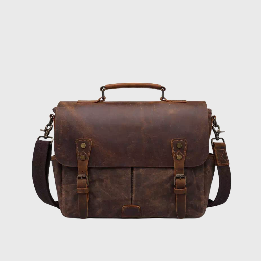 Dark brown stylish men's waxed canvas messenger bag