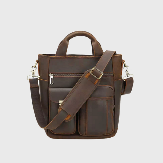Brown men's vintage leather crossbody handbag
