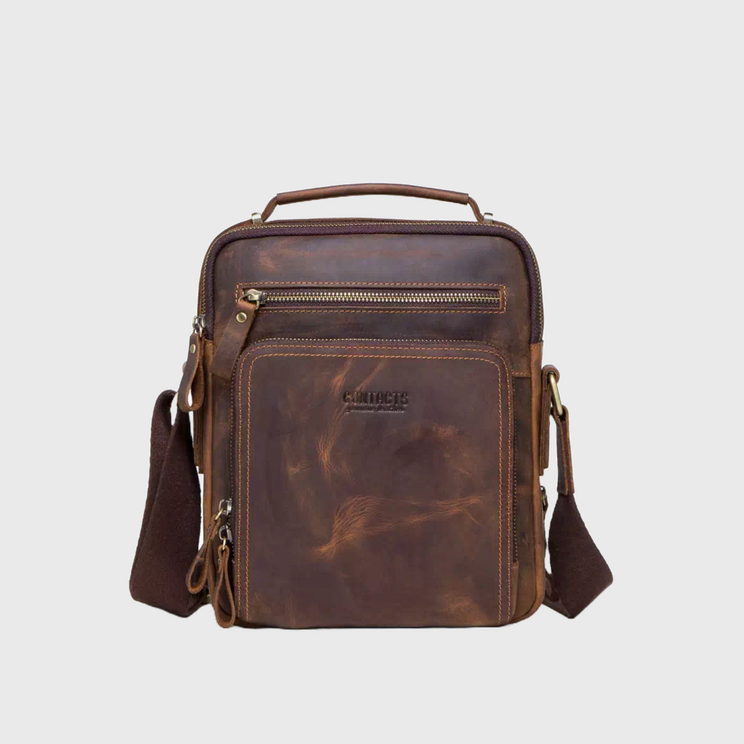 Brown men's Crazy Horse leather crossbody bag