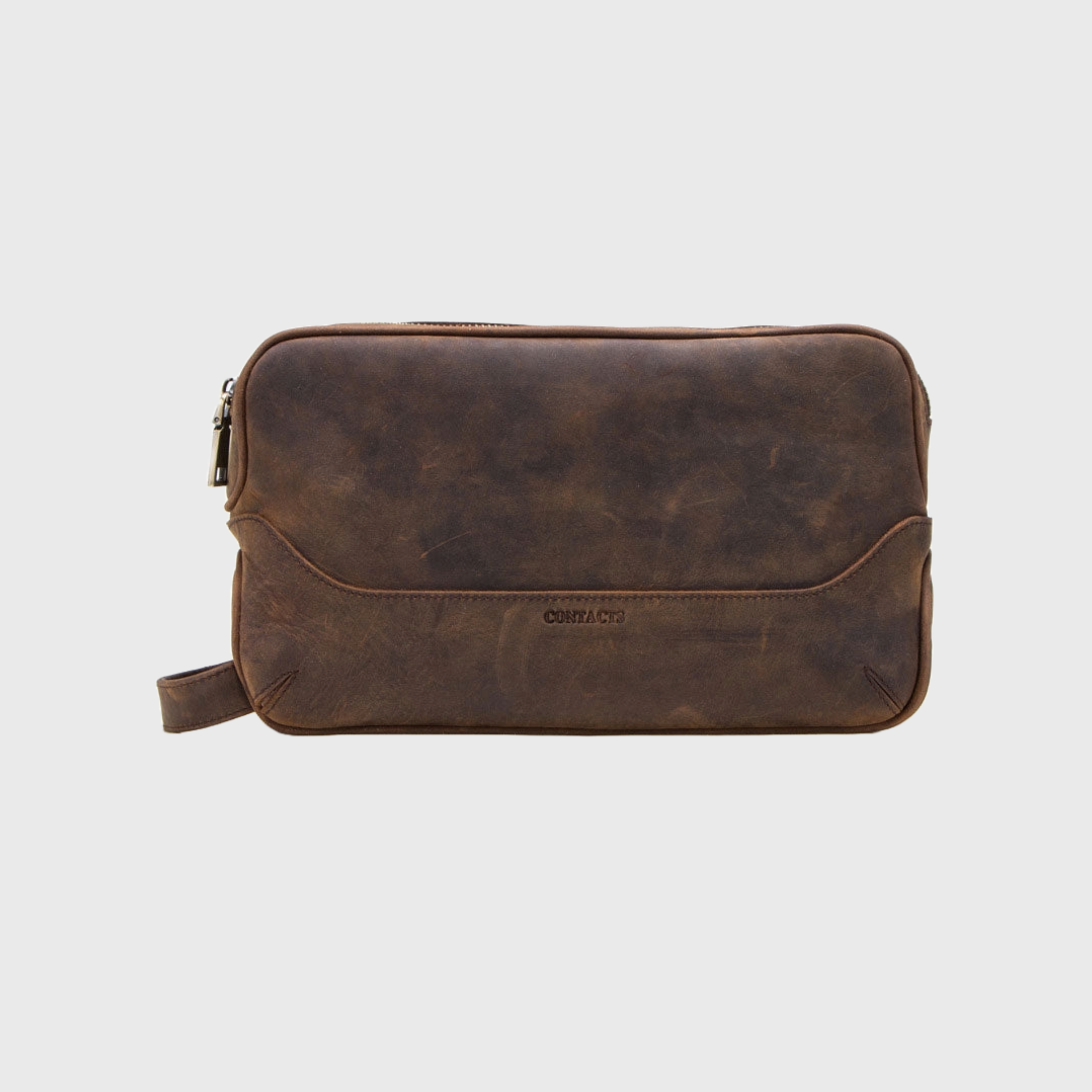 Men's Crazy Horse leather double zip toiletry bag