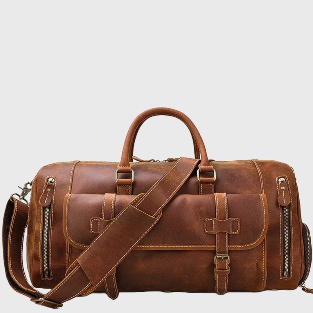 Classic brown leather crossbody travel bag