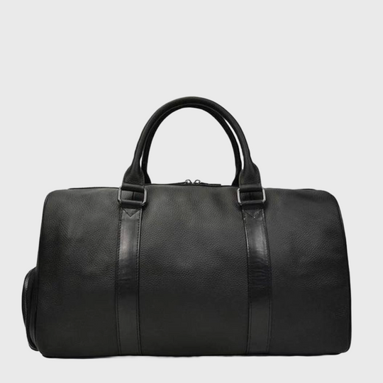 High-quality black leather duffle travel bag