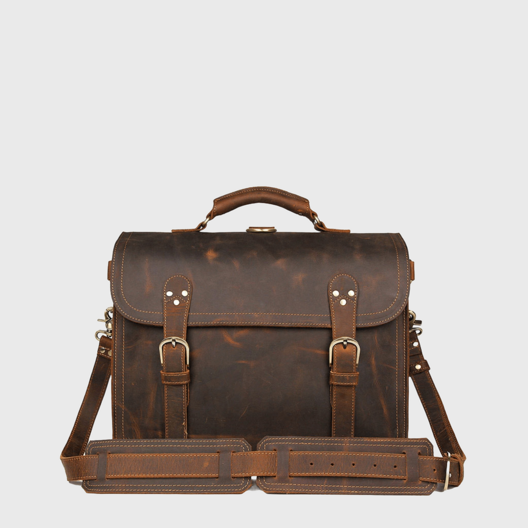 Vintage brown unique leather messenger bag