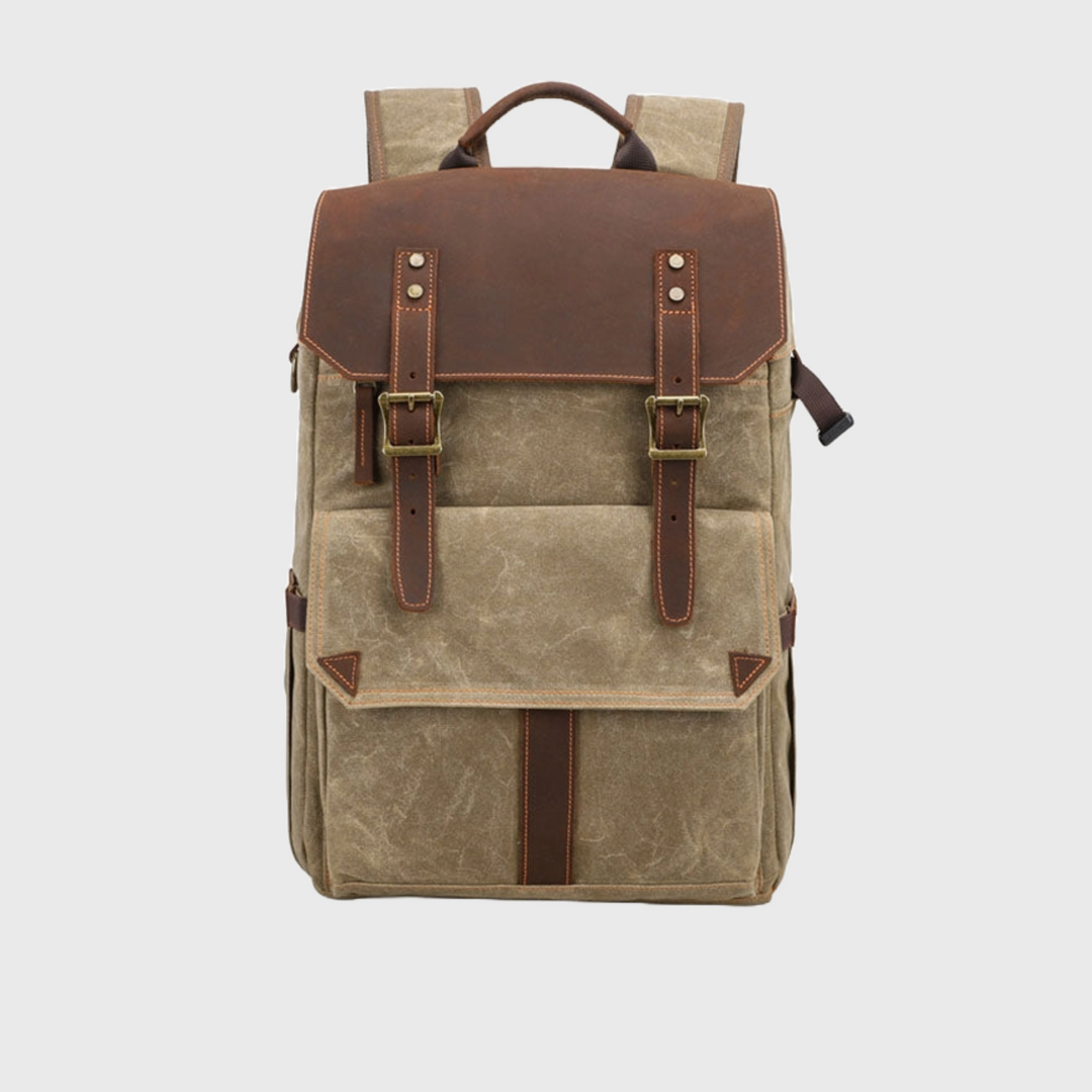 Handcrafted waxed canvas camera backpack