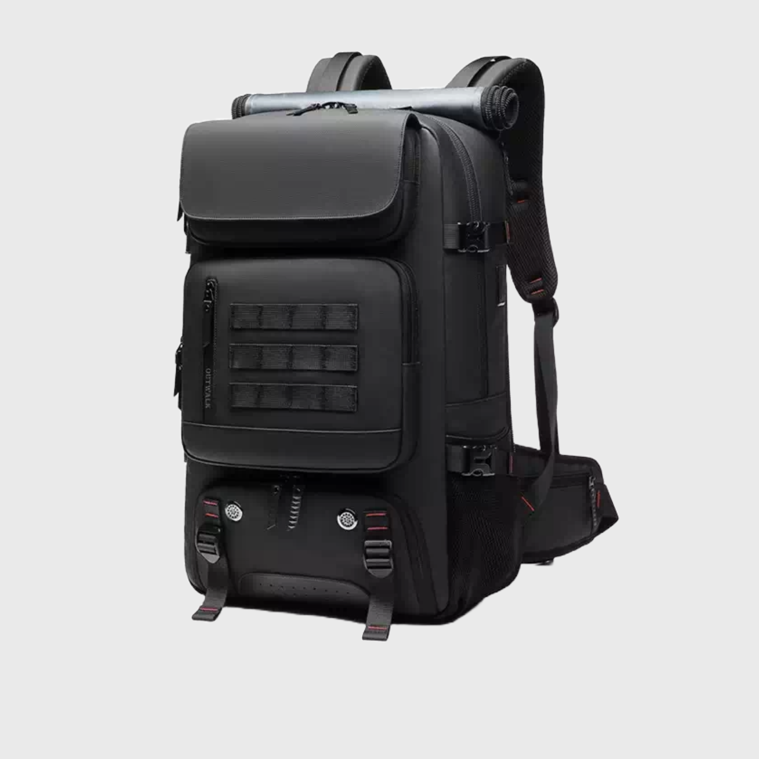 Black expandable backpack with charging port