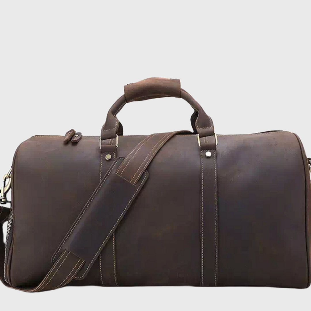 Men's dark brown Crazy Horse leather duffle bag
