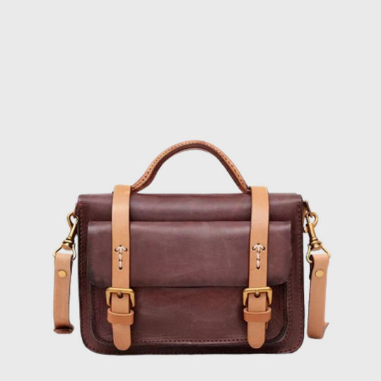 Compact leather satchel handbag for women
