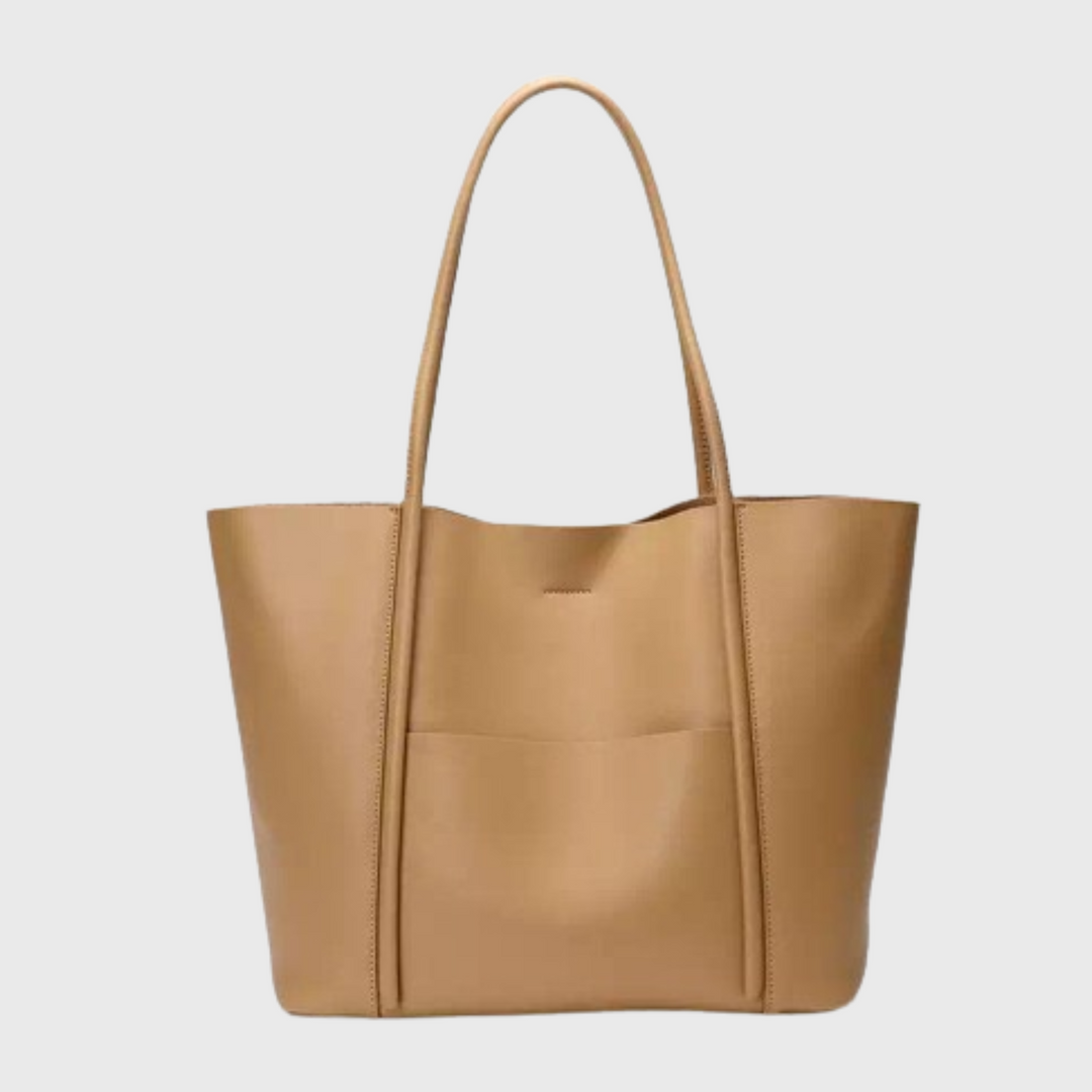 Beige classic leather tote bag