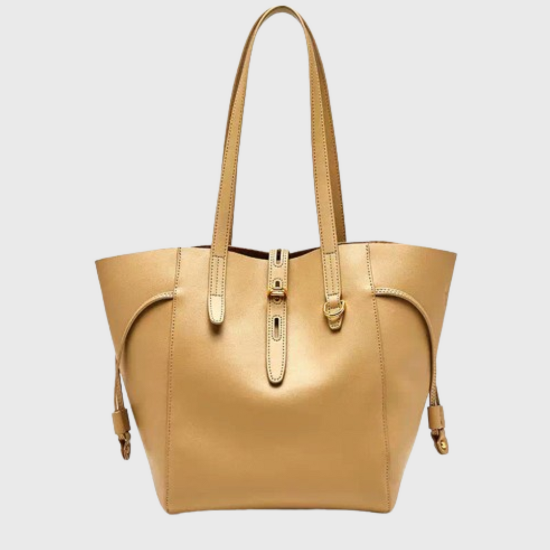 Fashionable beige leather tote for women